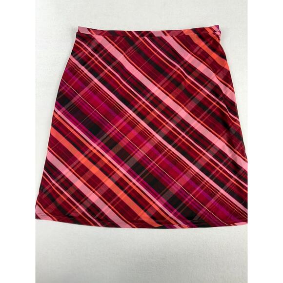 Express Skirt Women's Medium Red Pink Plaid A-Line Classic Academia preppy Flaw - Picture 1 of 13